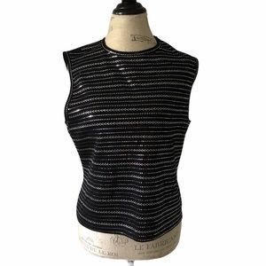 St. John Black Label Silver Sequin Studded Tank